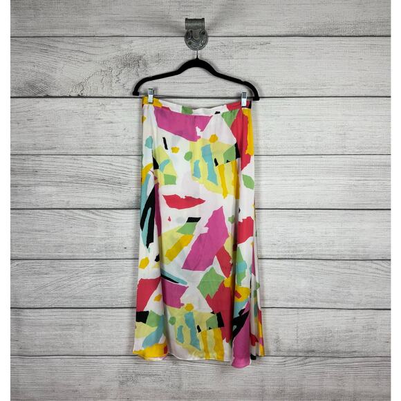 Roses Are Red Women's Colorful Satin Printed Lightweight Midi Skirt Size Large - Picture 1 of 11